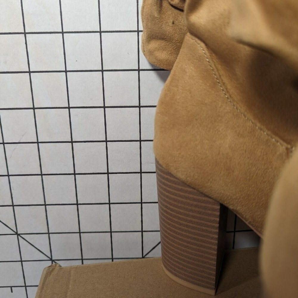 NEW- Womens Size 7 Slouchy Chunky High Heel Mid Calf Boots Almond Slip On - Picture 7 of 9